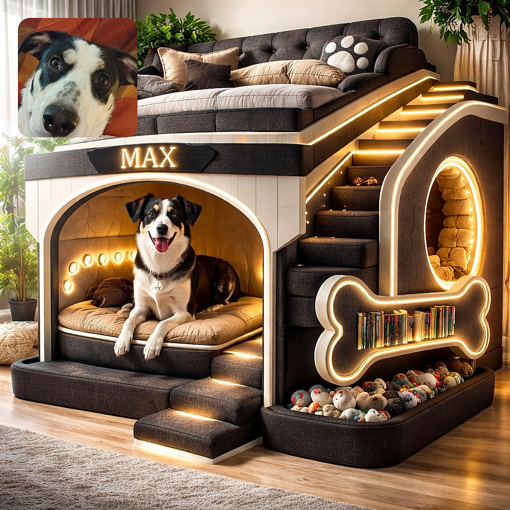 A close-up photo of a curious dog with a black and white face wearing a chain collar, looking directly into the camera with big shiny eyes, set against a colorful quilted background. The photo has a timestamp and phone watermark overlay.