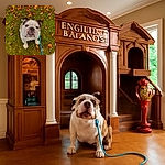 A charming bulldog with a slightly goofy expression looks up eagerly from a bed of autumn leaves, leash in tow, as if ready for an adventure or a treat.