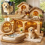 A fluffy little puppy stares up with big wet eyes and a slightly blurry, earnest nose — like it just heard the word 'treat' and forgot how to be photogenic.