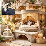 A chonky tabby has commandeered a silky blanket and the couch like a benevolent monarch, one paw dramatically extended while giving the world a sleepy, unimpressed stare. There's a cardboard kingdom and a book in the background, but clearly none of them matter — the cat has declared this throne occupied.