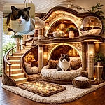 A dignified, slightly grumpy cat loafs on a soft blanket like it owns the place — wide-set whiskers, pink nose, and soulful eyes stare straight at the camera while blinds provide a mellow background bokeh.