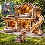 A cute Yorkshire Terrier lies on a sun-dappled grassy lawn, looking back with a curious and slightly mischievous expression, as if caught mid-daydream during a peaceful outdoor chill session.