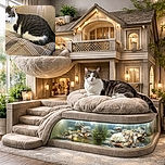 A relaxed tabby and white cat lounges comfortably on a plaid cushion atop a beige couch, basking in the soft indoor light that highlights the cozy textures around it.
