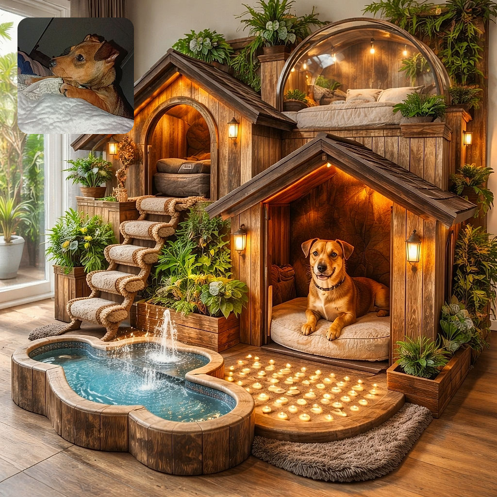 A curious little brown dog stares off like it's plotting world domination from the foot of the bed — paws crossed on the blanket, ears perked, and that shiny nose catching the flash. Cozy, slightly grainy nighttime portrait with lots of personality.