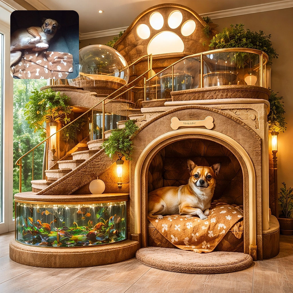 A small brown dog flopped on its back like it's pleading innocence — wide eyes, tucked paws, and a paw-print blanket stage. It looks part guilty, part ready for a belly rub, giving maximum cute with minimal effort.