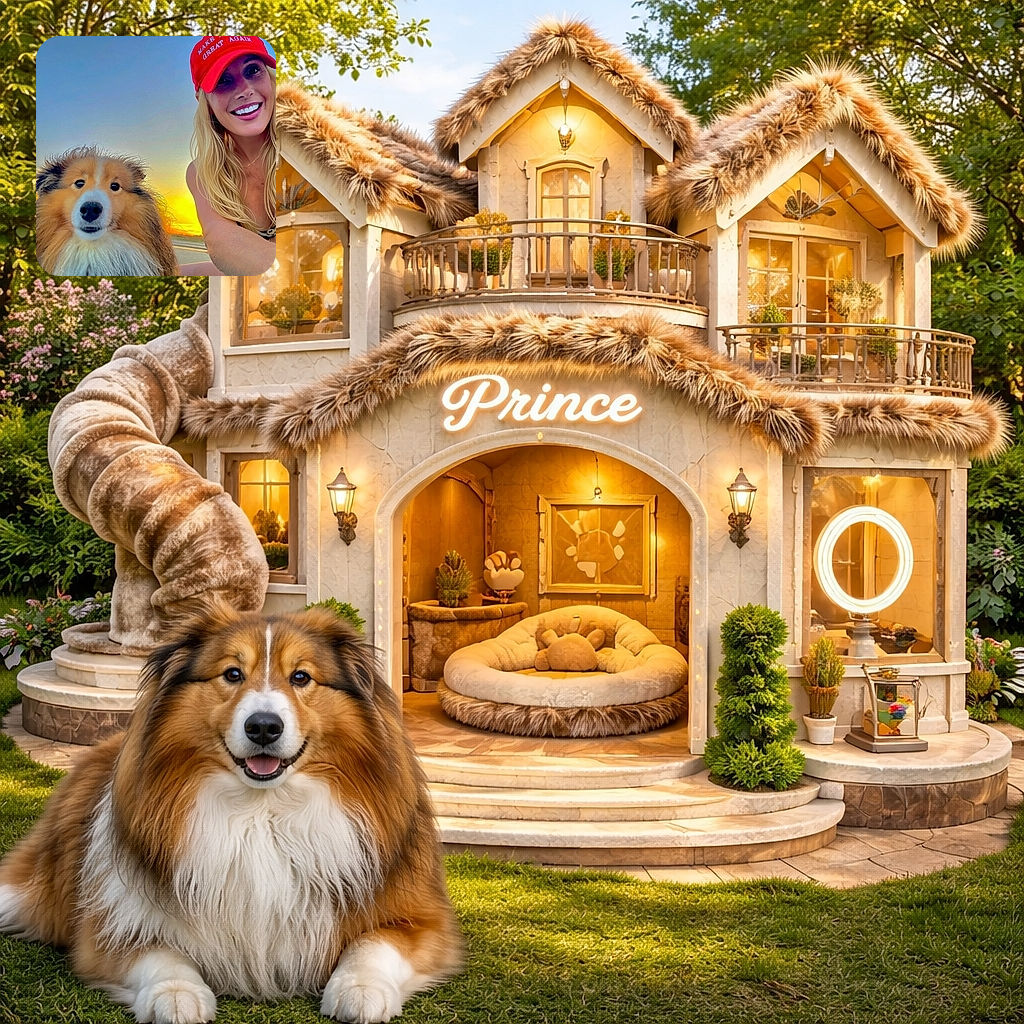 A sunlit selfie: a smiling woman in a red cap and her ridiculously photogenic Shetland sheepdog steal the golden hour — the dog poses like a dignified floof while the human beams beside it, both clearly winning at sunset selfies.