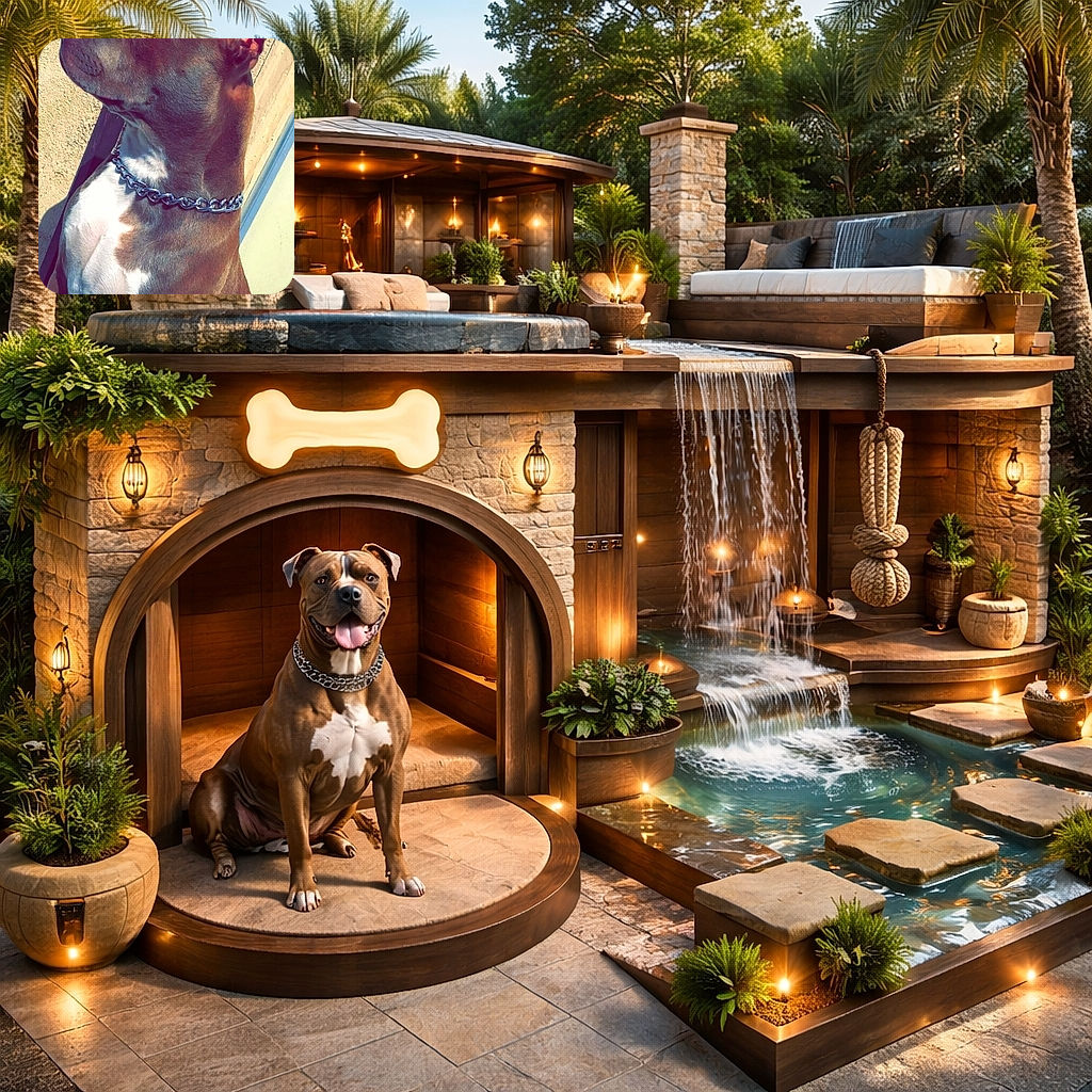 A dignified dog with a shiny chain collar poses in profile against a textured wall, basking in the sunlight like a canine statue of nobility. The bold red alert banner at the top adds a sense of urgency to this otherwise calm portrait.