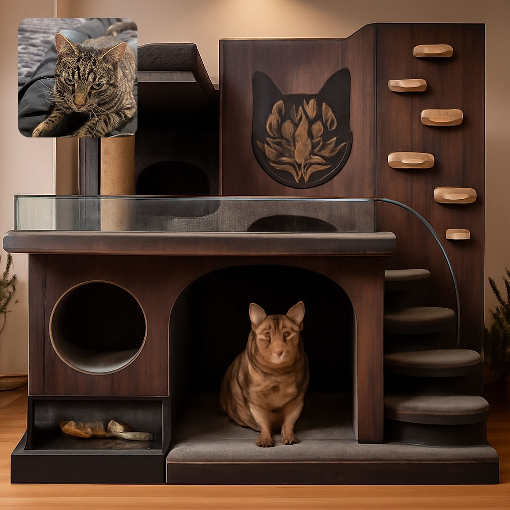 A close-up shot of a tabby cat lounging on someone's legs, with its intense eyes and intricate fur patterns taking center stage against a softly blurred background.