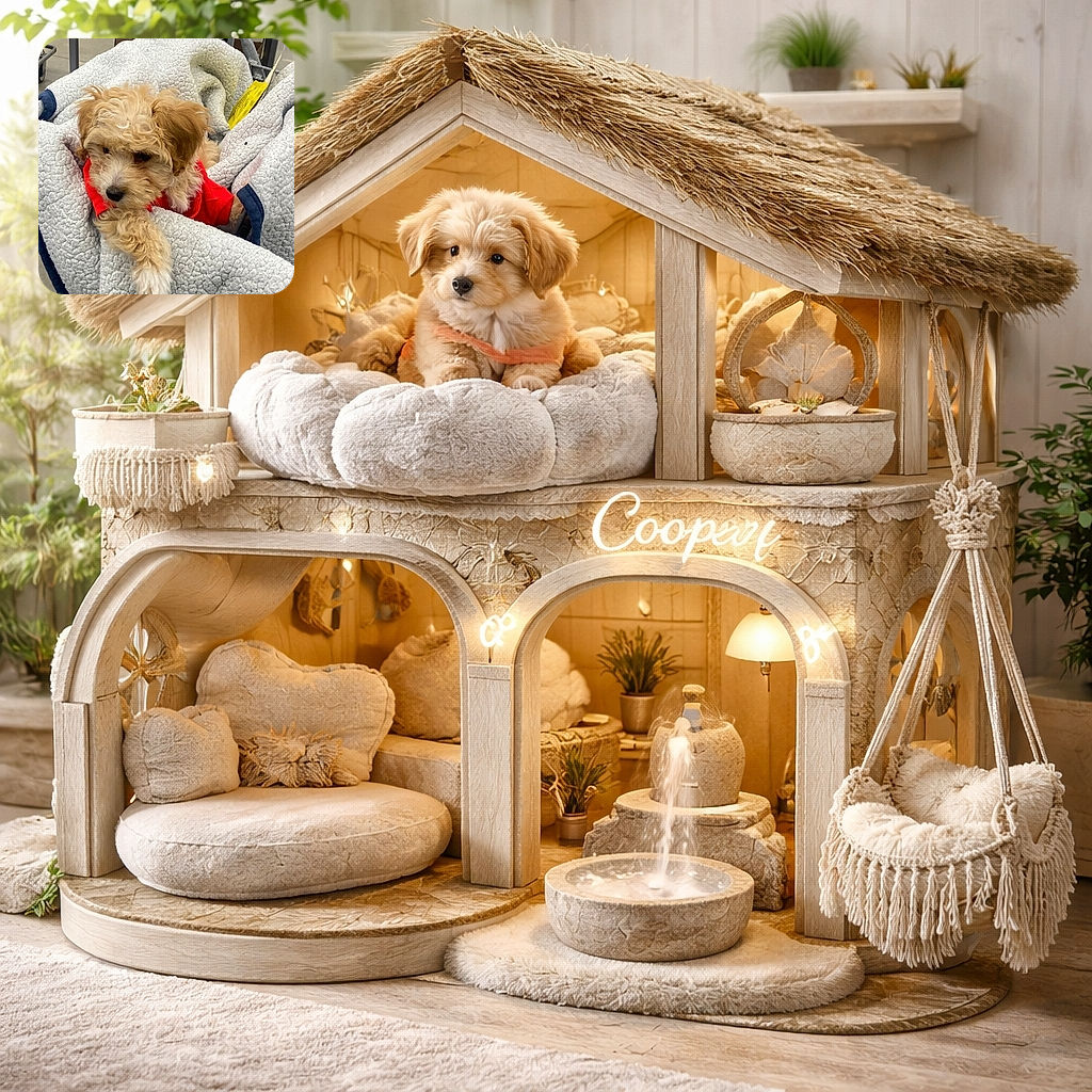 A tiny curly-haired puppy bundled in a fluffy blanket and a bright red shirt peers out like it owns the shopping cart — equal parts sleepy, suspicious, and utterly photogenic.