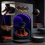 A charming young Rottweiler puppy lounges calmly on a tiled floor, with its soulful eyes looking directly at the camera. The natural light from the window highlights the puppy's shiny black and tan fur, while the background shows a glimpse of a rainy day outside with a car and blue bins.