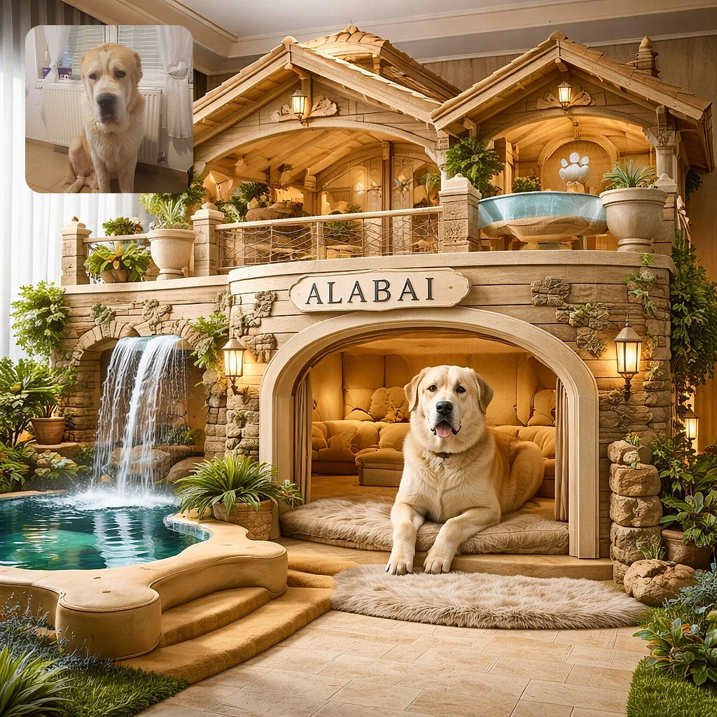 A big, droopy-faced dog sits solemnly in front of a radiator and curtained window — a slightly blurry close-up that makes him look like a fluffy, confused bouncer who forgot his job.