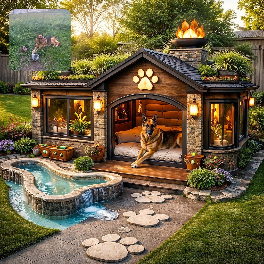 A noble German Shepherd is claiming the backyard like it paid rent — lounging on a patch of grass with a scuffed basketball and a lonely shoe as trophies while the chain-link fence and houses stage-manage from the background.