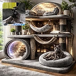 A sleek gray cat is sitting in a very human-like posture on a cozy blanket-covered couch, looking slightly unimpressed or contemplative, with a bright yellow curtain in the background adding a pop of color.