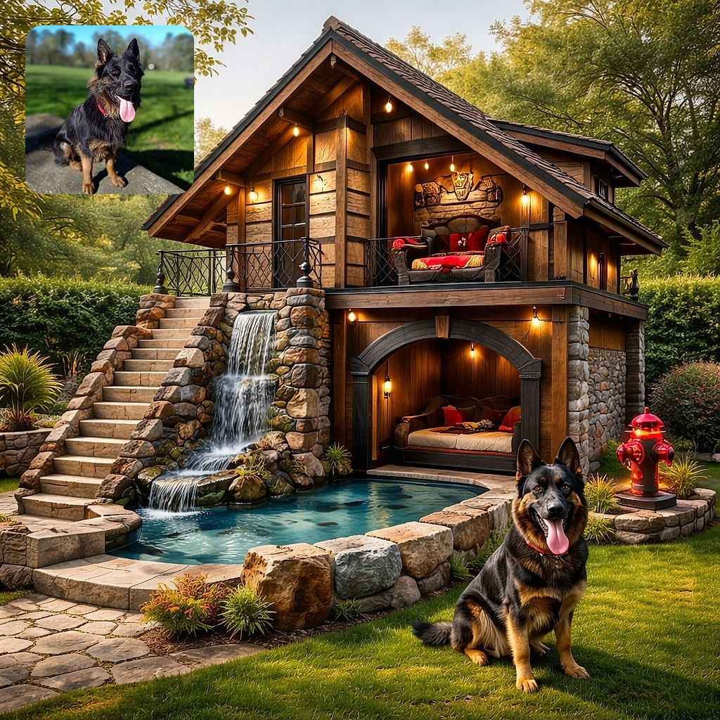 A proud German Shepherd perched on a park rock like it owns the lawn — tongue flopping, ears at attention, eyes warm and alert while the background melts into a soft bokeh. Pure canine confidence and sunshine energy.
