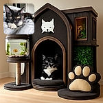 A close-up of a tuxedo cat lying on a soft bed, staring intensely with its bright yellow eyes and white paws stretched forward, creating a cozy and intimate moment.