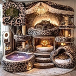 Two cozy cats snuggled up on a fuzzy leopard-print blanket, blending in like secret agents of cuteness in a soft, patterned hideout.