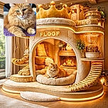 A majestic fluffy orange cat lounges on a textured purple surface, staring intensely with its striking green eyes, whiskers twitching with curiosity and a regal air of feline confidence.