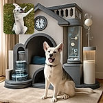 A happy dog with striking blue eyes lounges on the grass, looking back with a joyful expression, while a pair of stylish sneakers stand nearby, as if caught mid-conversation with the canine.