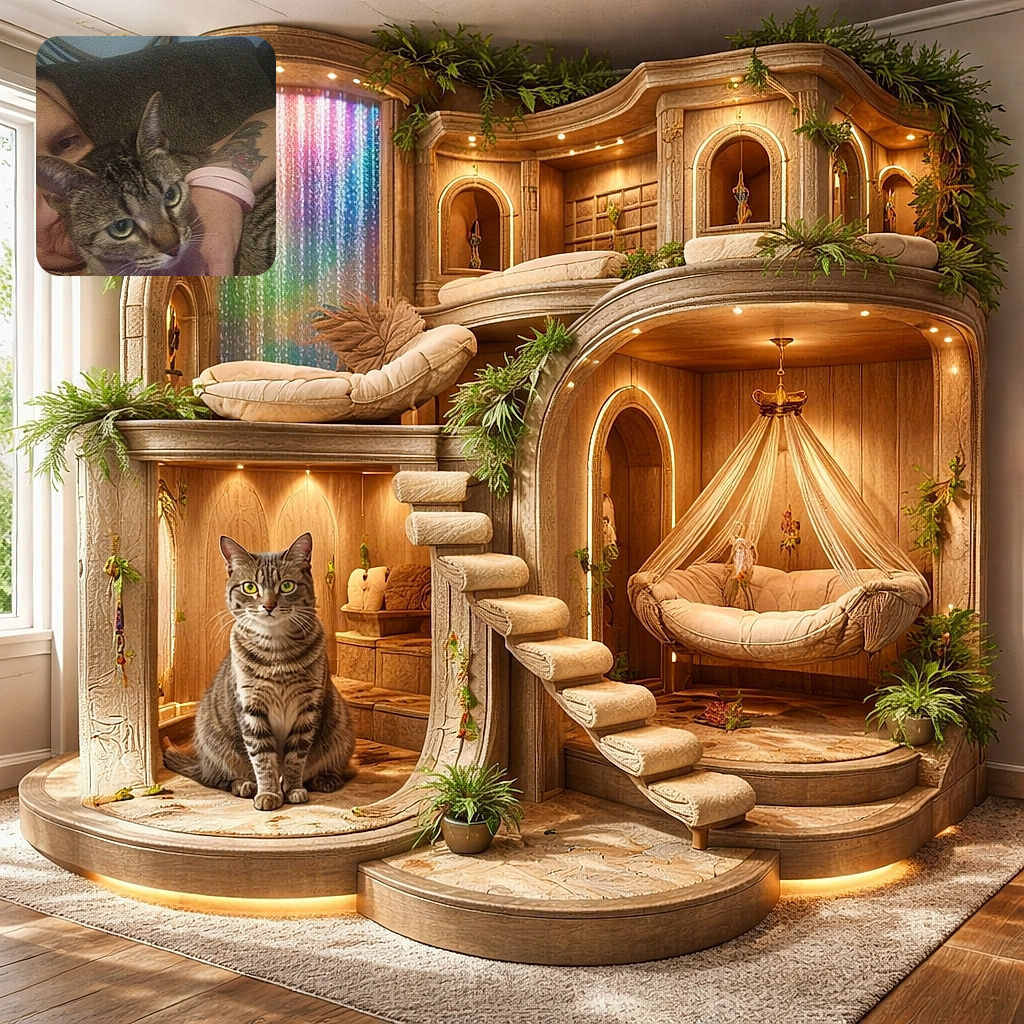 A cozy snapshot featuring a person partially hidden behind a curious tabby cat. The cat's intense green eyes steal the spotlight while the person's arm, adorned with a pink wristband and tattoo, gently cradles the feline. The background is a simple couch and wall, making the intimate moment the center of attention.