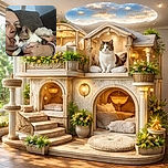 A cozy moment captured with a person snuggling a curious cat on a couch, showcasing tattoos and a colorful shirt, with a soft background that adds to the homely vibe.