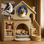 A cozy cat is curled up and napping peacefully on a soft, textured blanket that matches the warm tones of the quilt beneath it, creating a snug and tranquil scene.