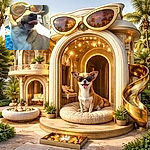 A cheeky little dog (looks like a chihuahua) lounging in the car wearing dusty sunglasses and sticking its tongue out — a sunlit close-up of its snout, whiskers and goofy attitude with patterned blue fabric and a seatbelt in the background. This pup clearly thinks it's auditioning for a sunglasses commercial.