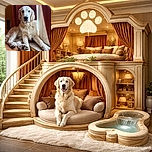 A majestic golden retriever lounges like a furry monarch on the windowsill, soaking up the light with a soulful stare and oversized paws draped like royal scepters. Curtains provide dramatic theater, while the dog offers quiet dignity and mild judgment for your camera skills.