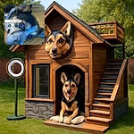 A close-up photo of a dog's face lying on a wooden floor, with the dog's soulful eyes looking towards the camera. The image is somewhat pixelated and includes visible user interface elements and text overlays from a browser window, slightly distracting from the pet's adorable expression.