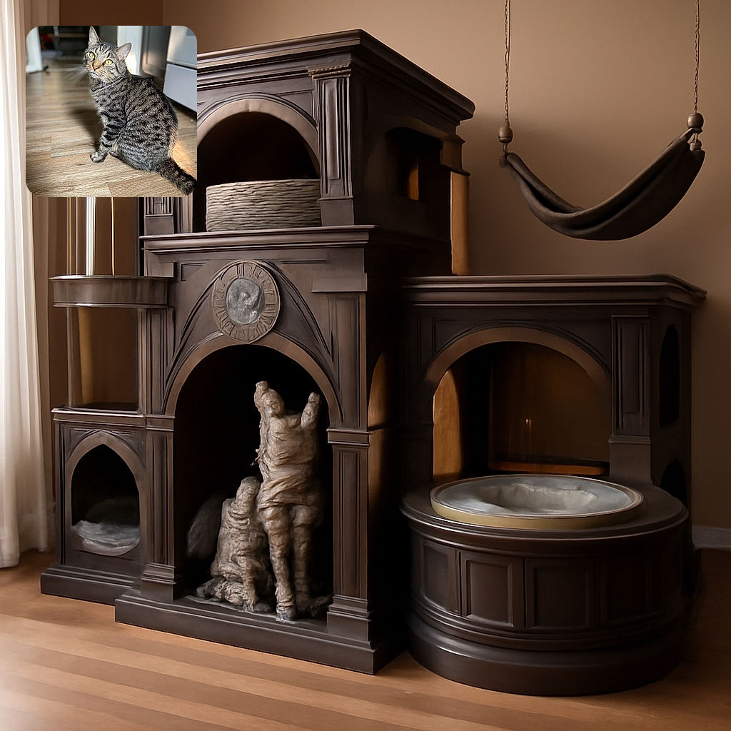 A curious tabby cat sits gracefully on a sunlit wooden floor, its bright yellow eyes gazing attentively towards the camera. The soft natural light highlights the intricate stripes on its fur, while the blurred background suggests a cozy indoor setting.