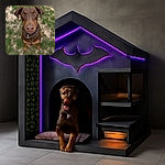 A charming Doberman dog looks up at the camera with soulful eyes, sitting on a patchy grass and dirt ground, wearing a black collar with a shiny tag, ready for a walk or some treats.