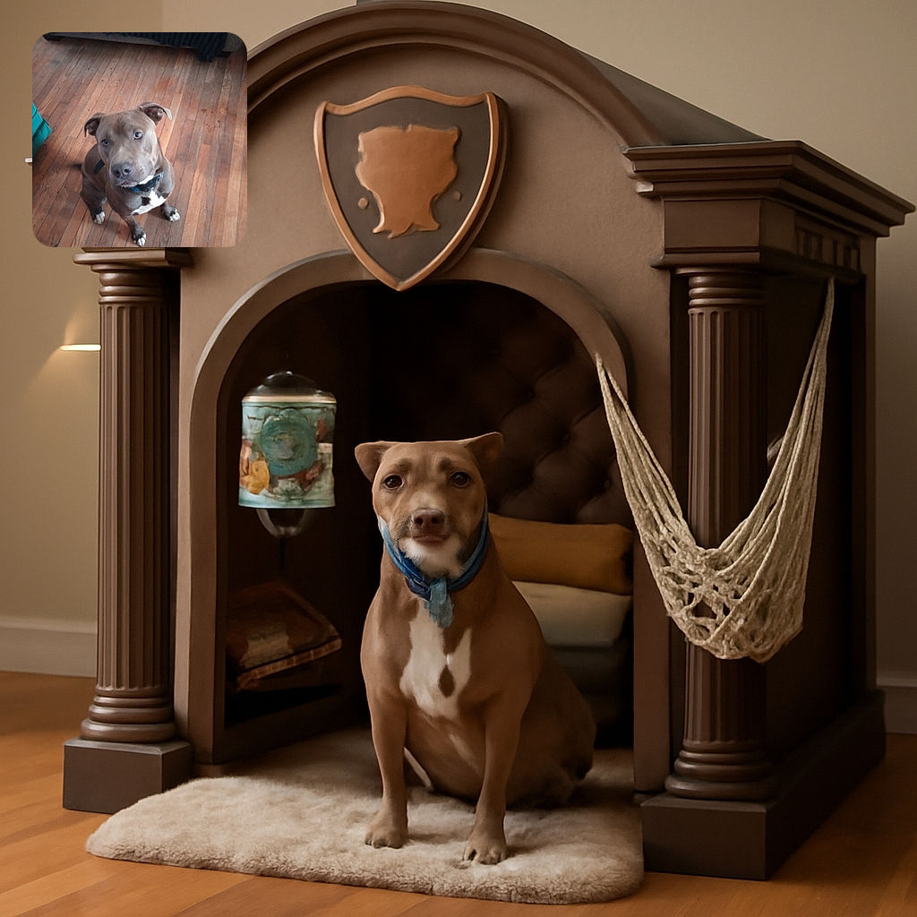 A charming dog with soulful eyes sits attentively on a wooden floor, looking up with a mix of curiosity and loyalty, framed by a cozy indoor setting with a couch and a teal piece of furniture nearby.