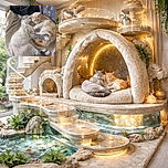 Two fluffy roommates in a heart-shaped snuggle: a grey-and-white cat is enthusiastically grooming a sleepy ginger cat on a cozy blanket, paws entwined and tails curled — pure nap-time romance.