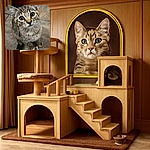 A curious tabby kitten with big, round eyes gazes up with innocent wonder, sitting on a textured stone floor that adds rustic charm to this adorable close-up shot.