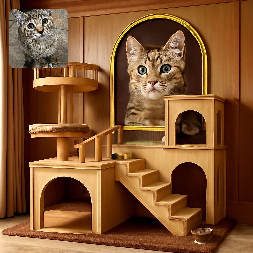 A curious tabby kitten with big, round eyes gazes up with innocent wonder, sitting on a textured stone floor that adds rustic charm to this adorable close-up shot.