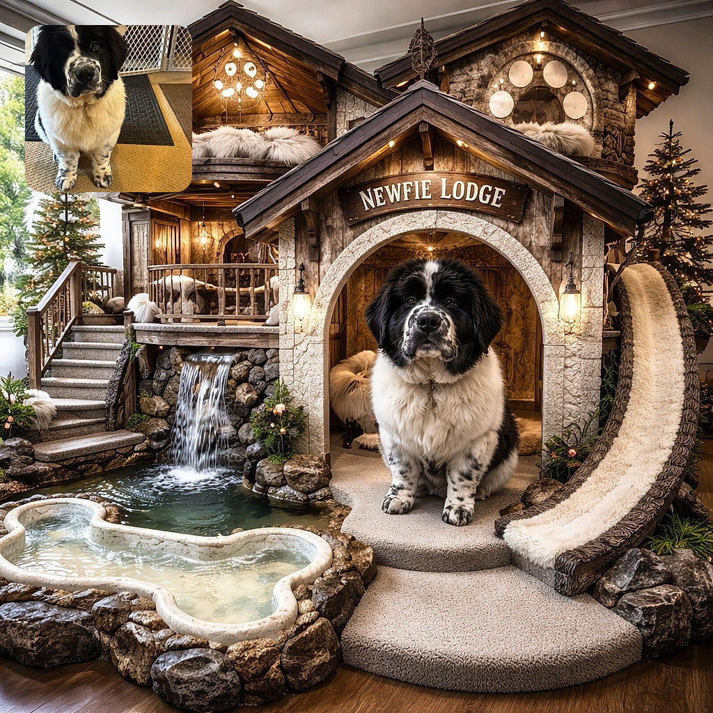 A fluffy black and white puppy sits adorably on a carpeted floor with a baby gate in the background, giving the camera an innocent and curious look that melts hearts instantly.
