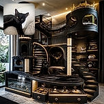 A sleek black cat lounges across a cozy sofa with the intense golden-eyed stare of a tiny nightclub bouncer, looking as though it has just caught someone thinking about touching its favorite cushion.