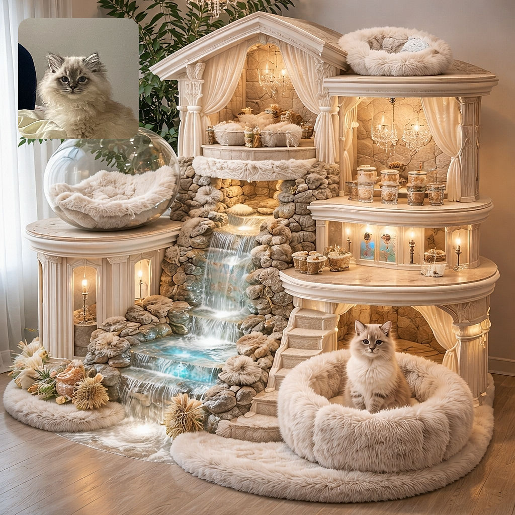 A fluffy blue‑eyed kitten stares at the camera like it’s practicing for royalty auditions — ruffly mane, tiny whiskers, and a neutral wall backdrop that says ‘less is more’ while the bed sheet provides an ad‑hoc throne.