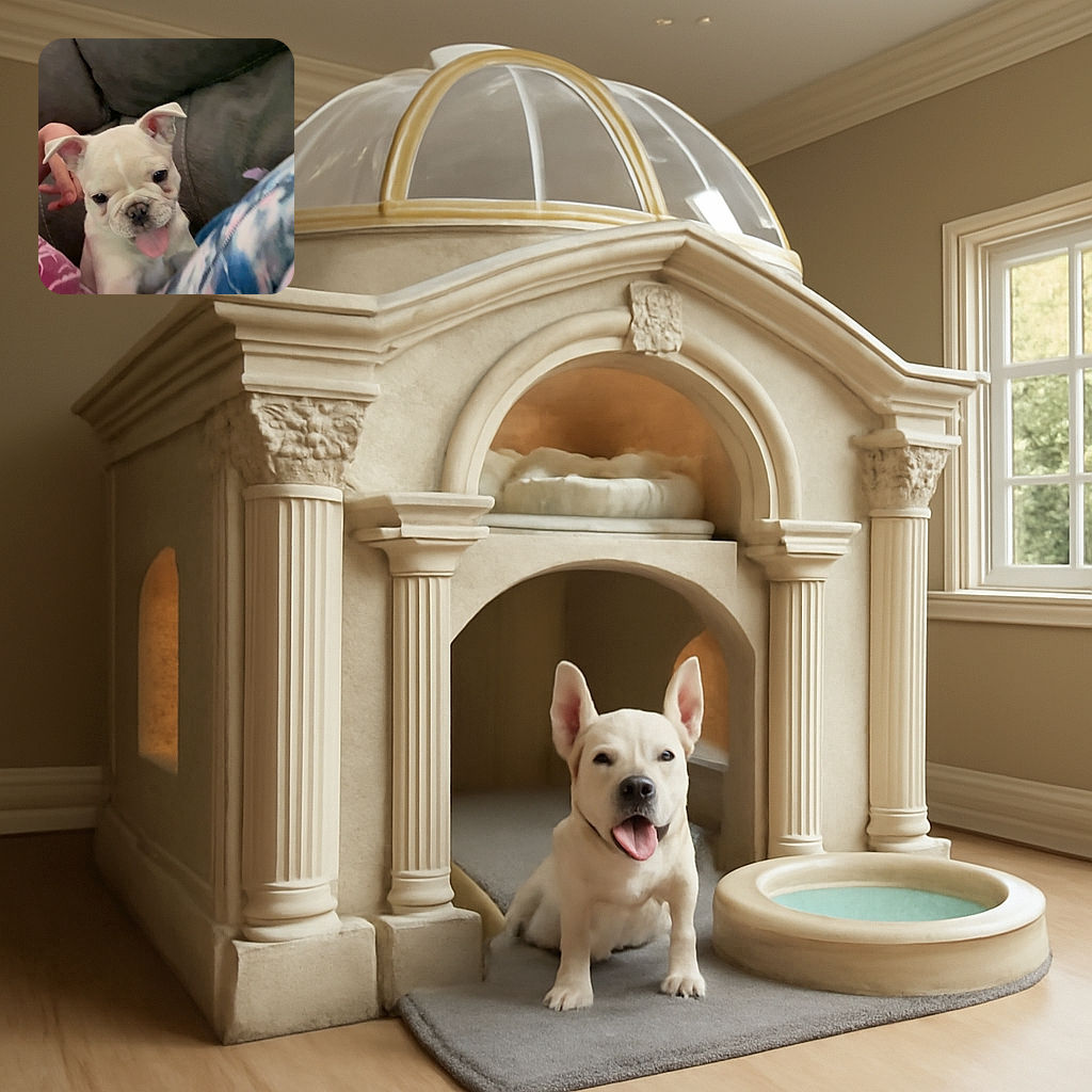 A playful white puppy sticks its tongue out while nestled between cozy cushions and colorful clothing, looking ready to brighten anyone's day with puppy charm.