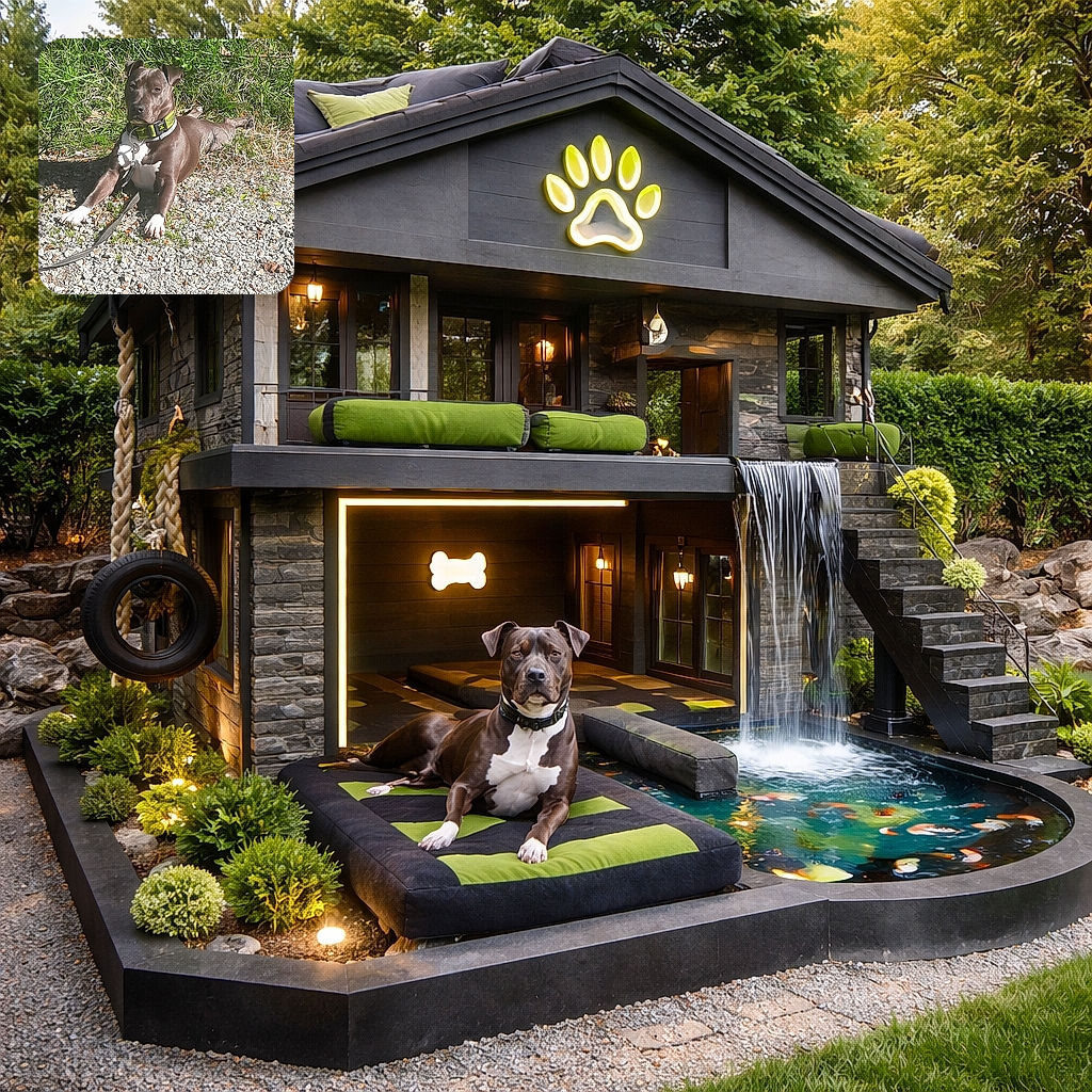 A relaxed dog lounges on a gravel path basking in the sunlight with a backdrop of lush green grass and yellow wildflowers, looking like it's enjoying a well-deserved sunny break.
