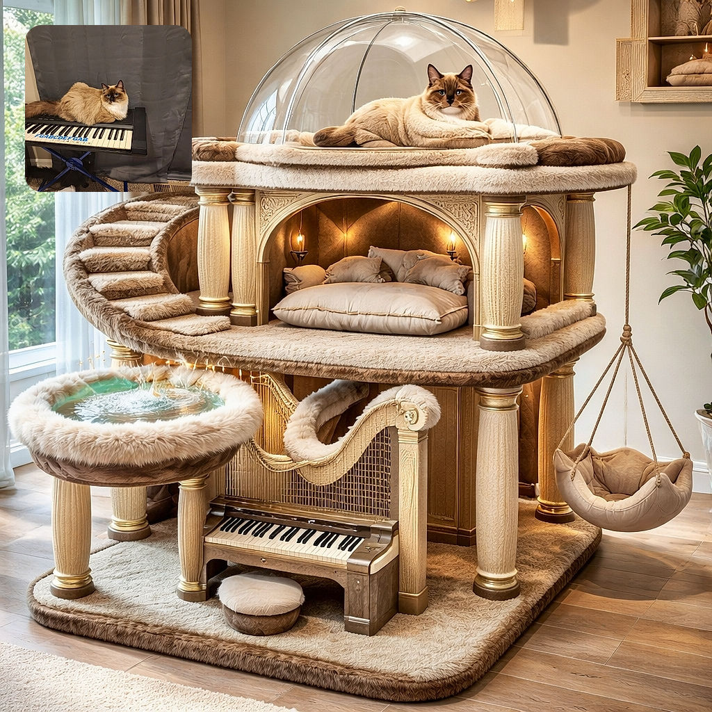 A fluffy, blue‑eyed cat has claimed the keyboard as its throne — loafed perfectly across the keys like a tiny, furry composer plotting a hit single. The curtain backdrop and cozy carpet make this a very persuasive nap session album cover.