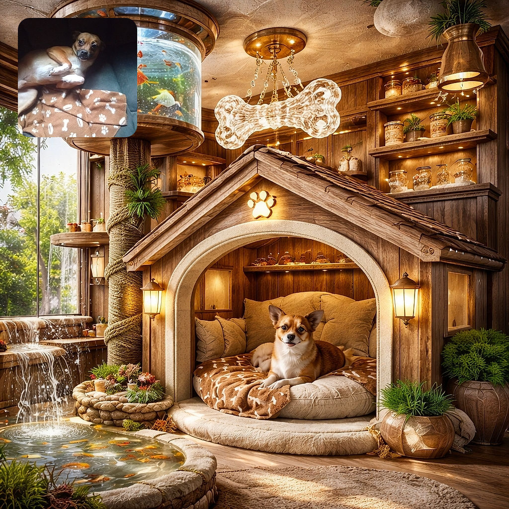 A small brown dog flopped on its back like it's pleading innocence — wide eyes, tucked paws, and a paw-print blanket stage. It looks part guilty, part ready for a belly rub, giving maximum cute with minimal effort.