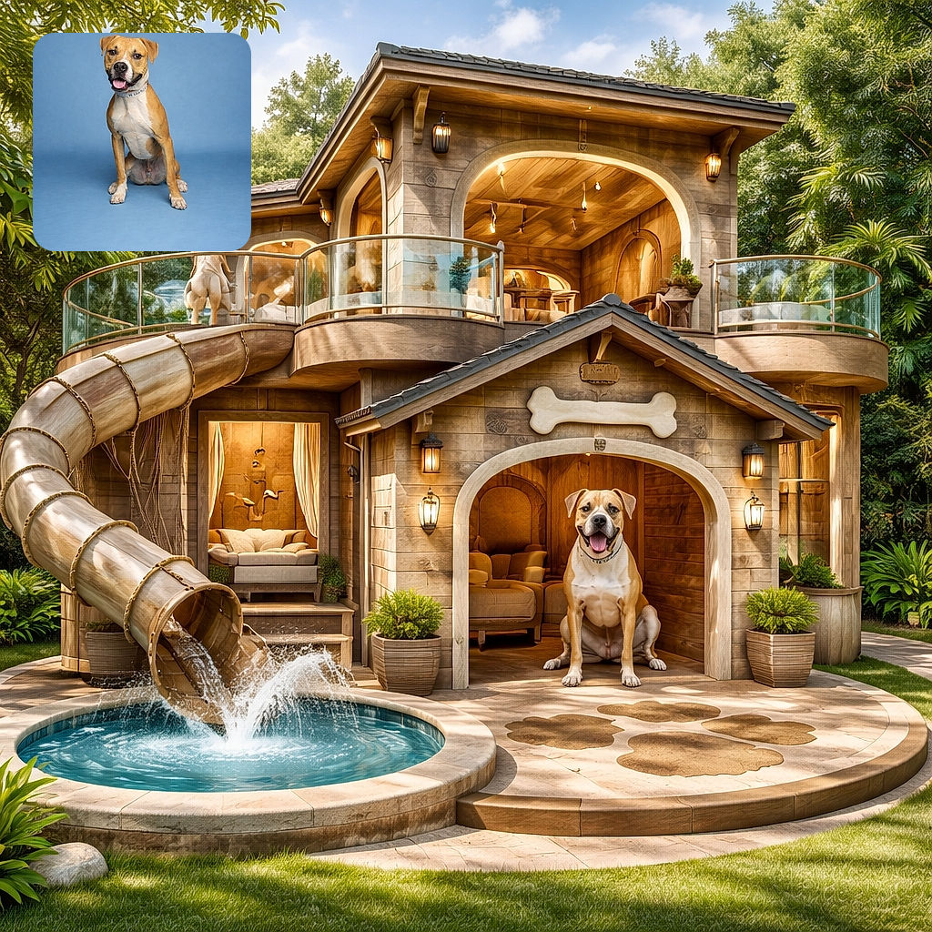 A happy dog with a tan and white coat sits obediently on a smooth blue backdrop, tongue out and ears perked, looking ready for a treat or a belly rub.