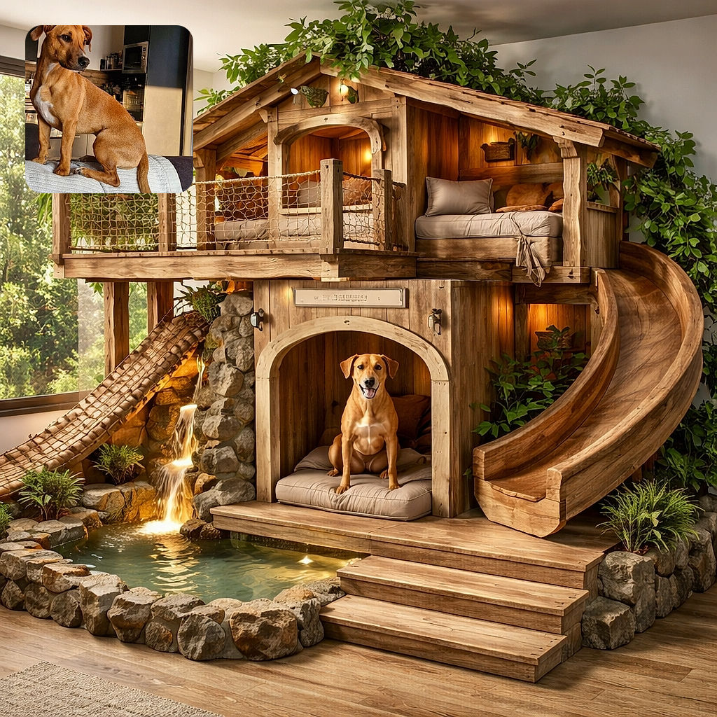 A sleek brown dog with a white chest patch is perched elegantly on the back of a couch, bathed in warm natural light from a nearby window. The modern kitchen in the background adds a cozy home vibe, while the dog's attentive gaze suggests it's ready for adventure or maybe just a treat.
