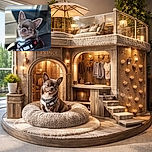 A charming little dog with a sly, almost smug expression is sitting comfortably in a cozy carrier, sporting a stylish harness. The background is softly blurred, highlighting the pup's adorable face and perky ears, making it look like the canine is ready for a car adventure or just nailed the 'cool dog' look.