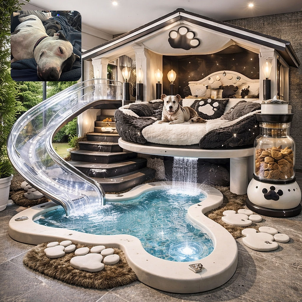 A cozy dog is snoozing peacefully on a soft blanket, sprawled out with a relaxed expression that screams ultimate comfort. The background shows a lived-in room with a TV and some furniture, adding a homey vibe to this tranquil nap moment.