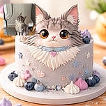 A fluffy, curious cat with big amber eyes sits attentively on a wooden floor next to a shiny metal stand and a piece of modern furniture, tilting its head slightly as if pondering the mysteries of life.