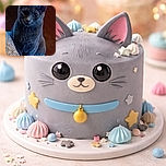 A mysterious gray cat with a slightly inquisitive expression sits poised on a blue surface, half-hidden behind a patterned cushion, with soft lighting casting subtle shadows that add to its enigmatic charm.