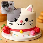 A close-up portrait of a relaxed cat with striking green eyes, soft white and gray fur, and a cute pink nose, capturing the serene and fluffy essence of feline charm.