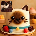 A fluffy cat with striking dark facial markings lounges comfortably on a worn leather chair, looking directly at the camera with a calm and slightly curious expression. The background shows wooden furniture and a glass door, adding a cozy home vibe.