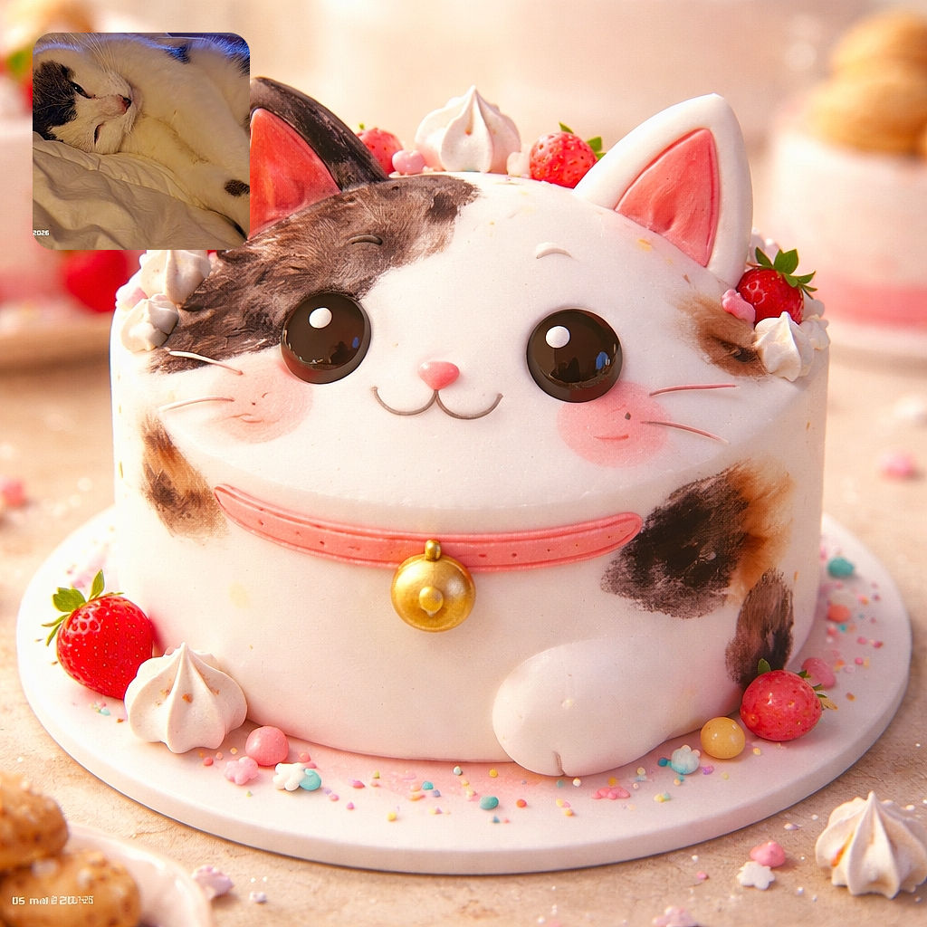 A cozy cat is curled up on a soft bed, looking sleepy and content with a warm glow highlighting its fur. The date '05 mai 2026' is displayed in the bottom left corner, adding a timestamp to this snug moment.